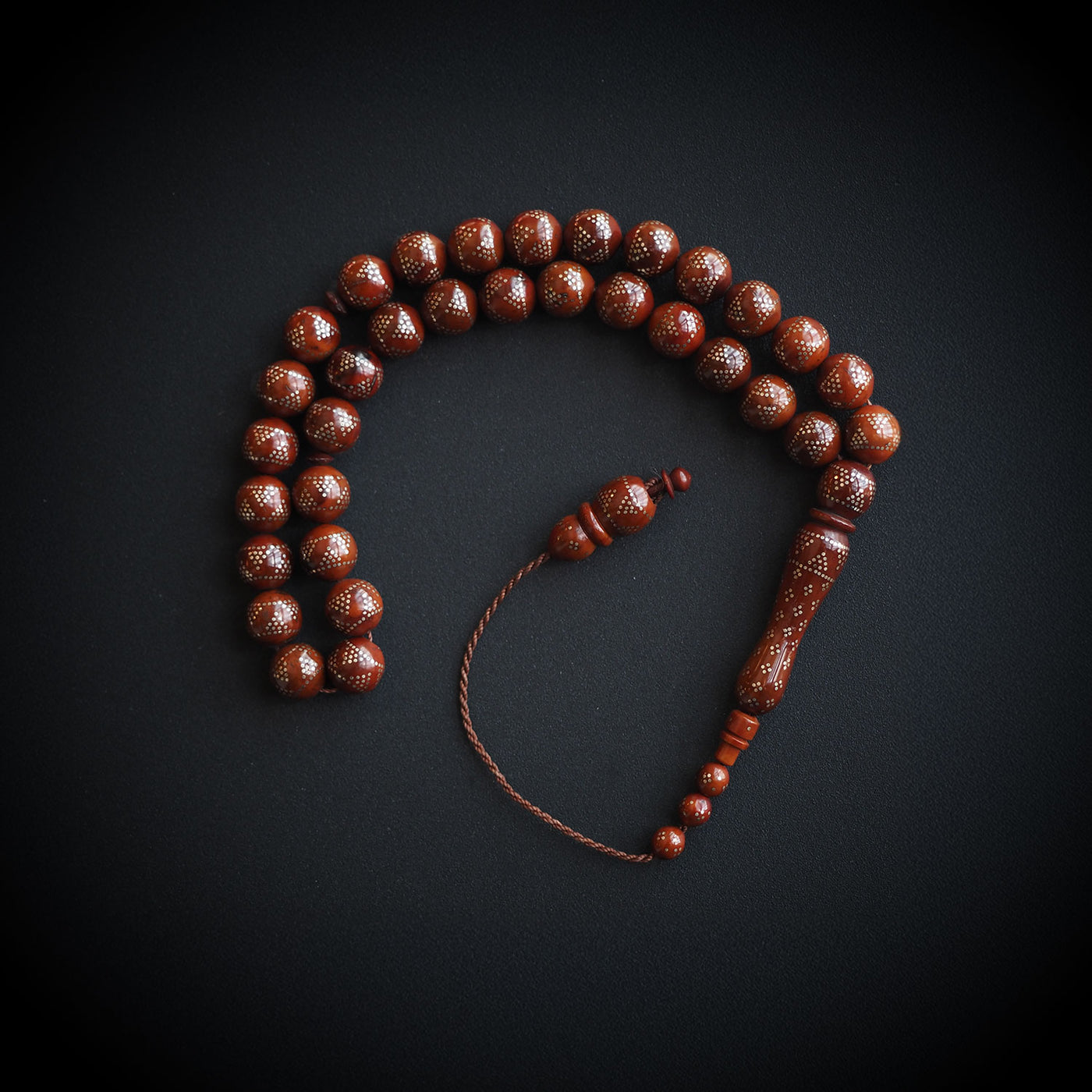 Gümüş Çakımlı İnce İşçilikli Kuka Tesbih (Kahve Ton) - WATD078