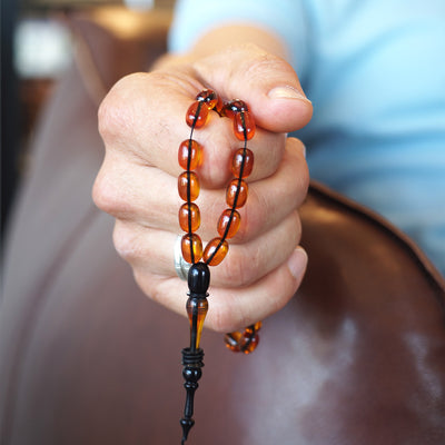 Özel Döküm Çift Renk Ateş Kehribar Tesbih (Sistemli Sürmeli) - WATE048