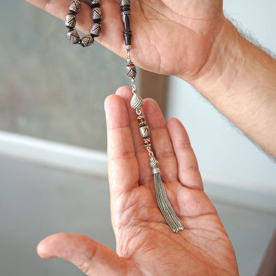 İnce İşçilikli Özel Gümüş İşlemeli Kuka Tesbih - WATD088