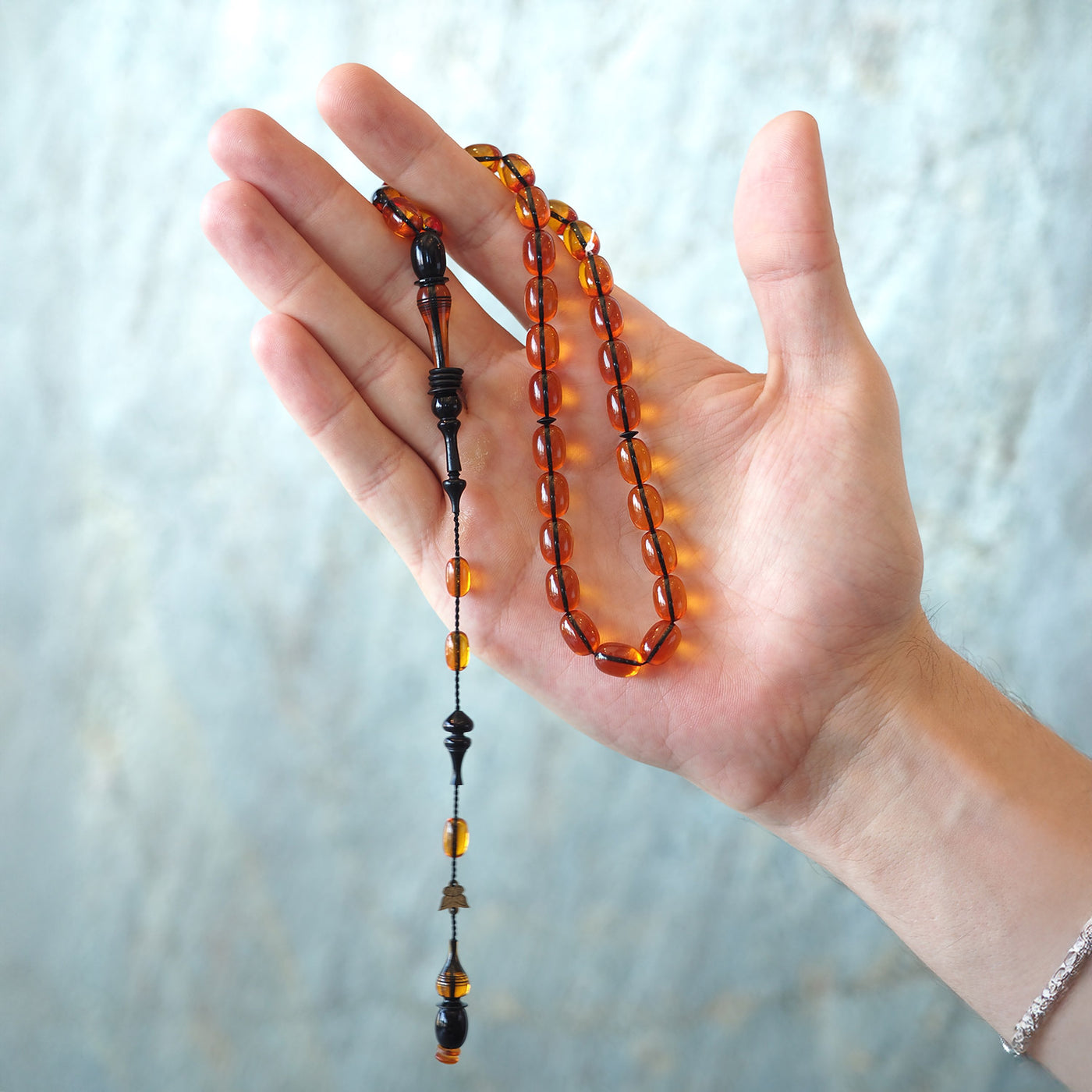 Özel Döküm Çift Renk Ateş Kehribar Tesbih (Sistemli Sürmeli) - WATE048