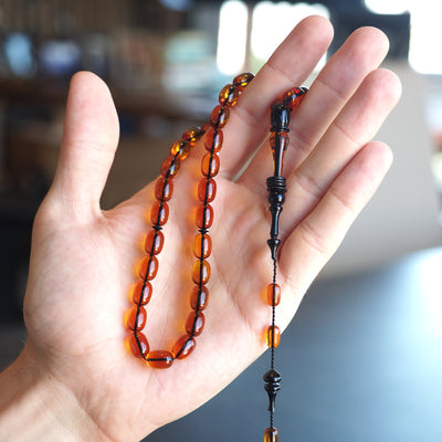 Özel Döküm Çift Renk Ateş Kehribar Tesbih (Sistemli Sürmeli) - WATE048