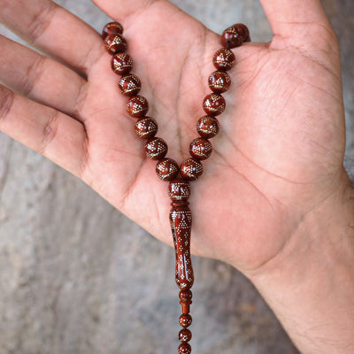 Gümüş Çakımlı İnce İşçilikli Kuka Tesbih (Kahve Ton) - WATD078