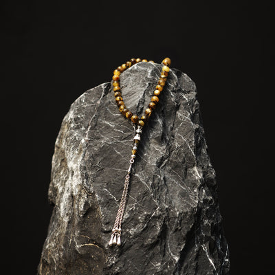 Işık - Antik Fosilli Damla Kehribar Tesbih (Gümüş Nakkaş İşçilik İmame) - WATE032