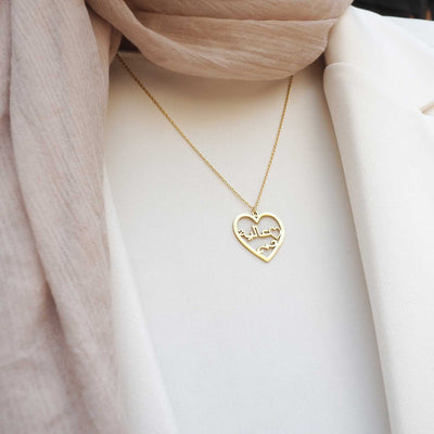 Kişiye Özel İsimli Kalp Desenli Gümüş Kolye (Altın Kaplama) - WAMT012