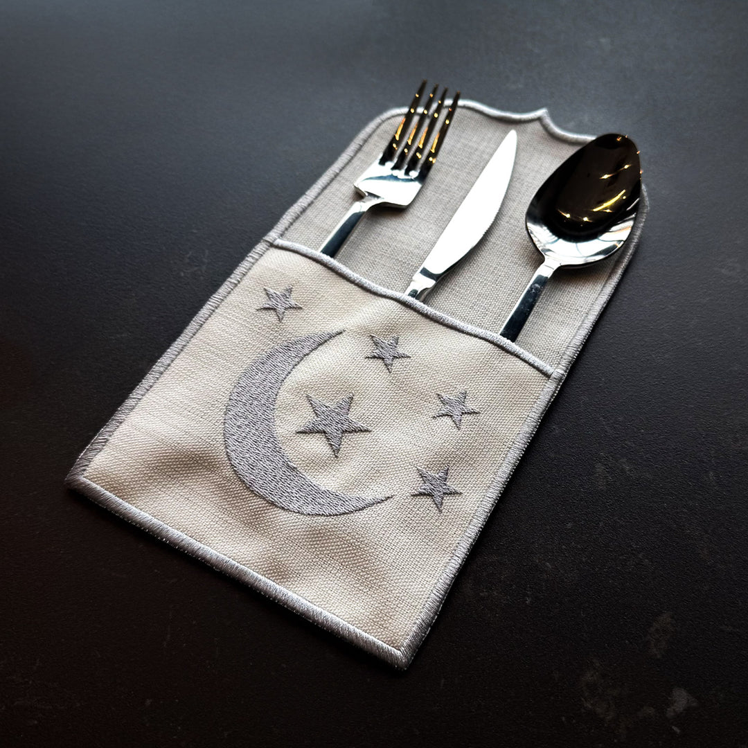 Lüks Sofra Servis Seti (Gümüş Renk Nakışlı - 6 Kişilik 18 Parça) - WAS041