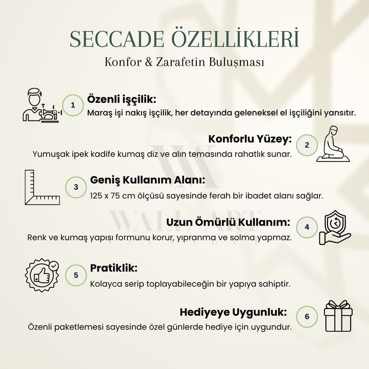 Siyah Renk İpek Kadife Kumaş Seccade (Altın Renk Maraş İşi Nakış) - WAS019