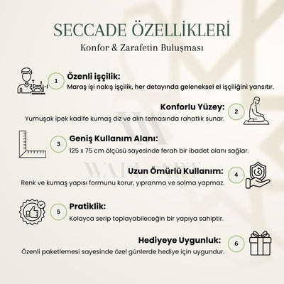 Siyah Renk İpek Kadife Kumaş Seccade (Gümüş Renk Maraş İşi Nakış) - WAS015