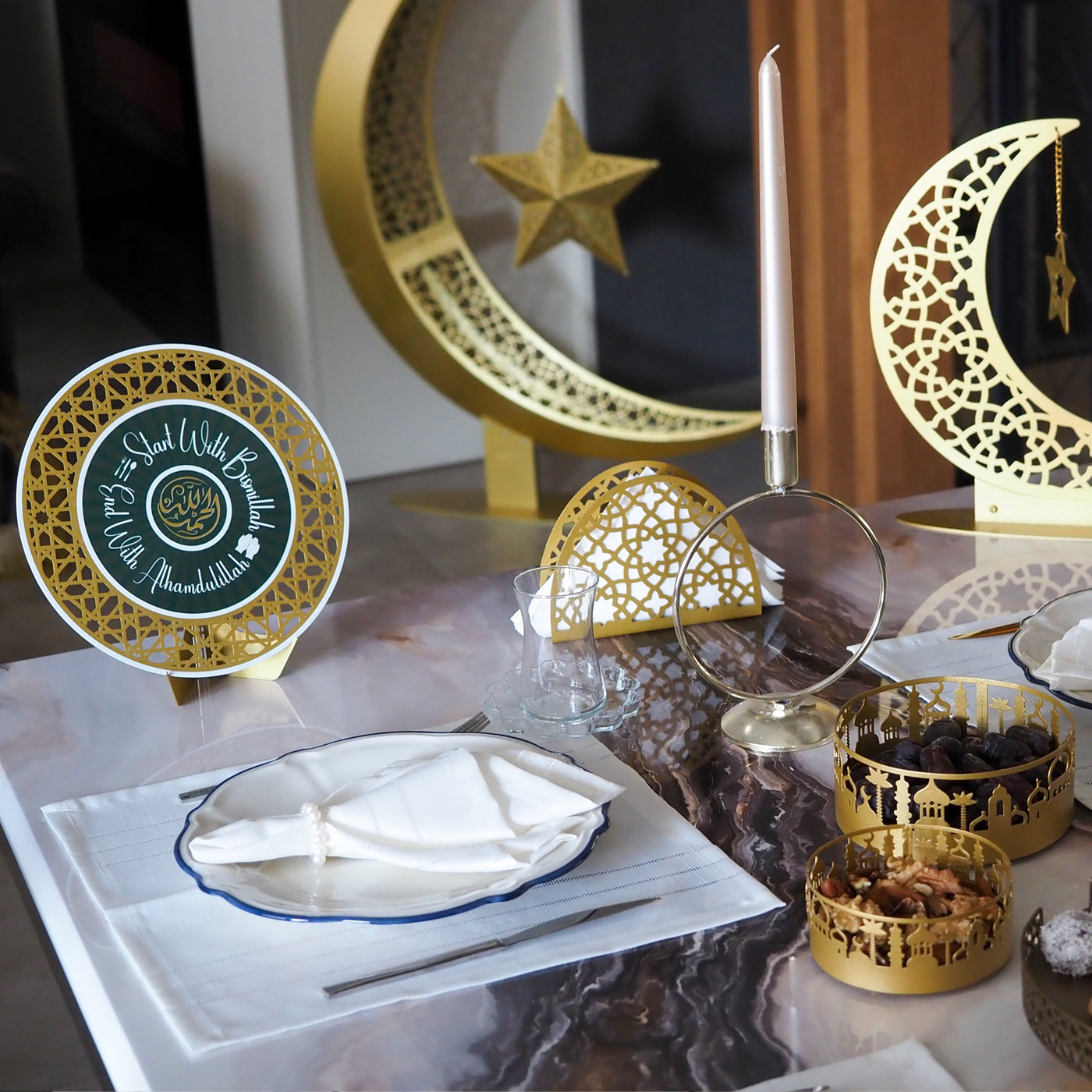 Cami Desenli 3'lü Kase Seti Metal Masaüstü Dekor - WAMH127