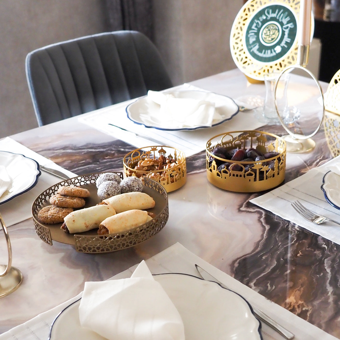 Cami Desenli 3'lü Kase Seti Metal Masaüstü Dekor - WAMH127