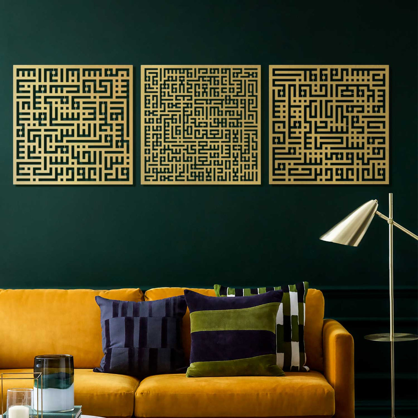 Kufi Ayetel Kürsi, Felak ve Nas Suresi 3'lü Metal Duvar Tablo Seti - WAM084