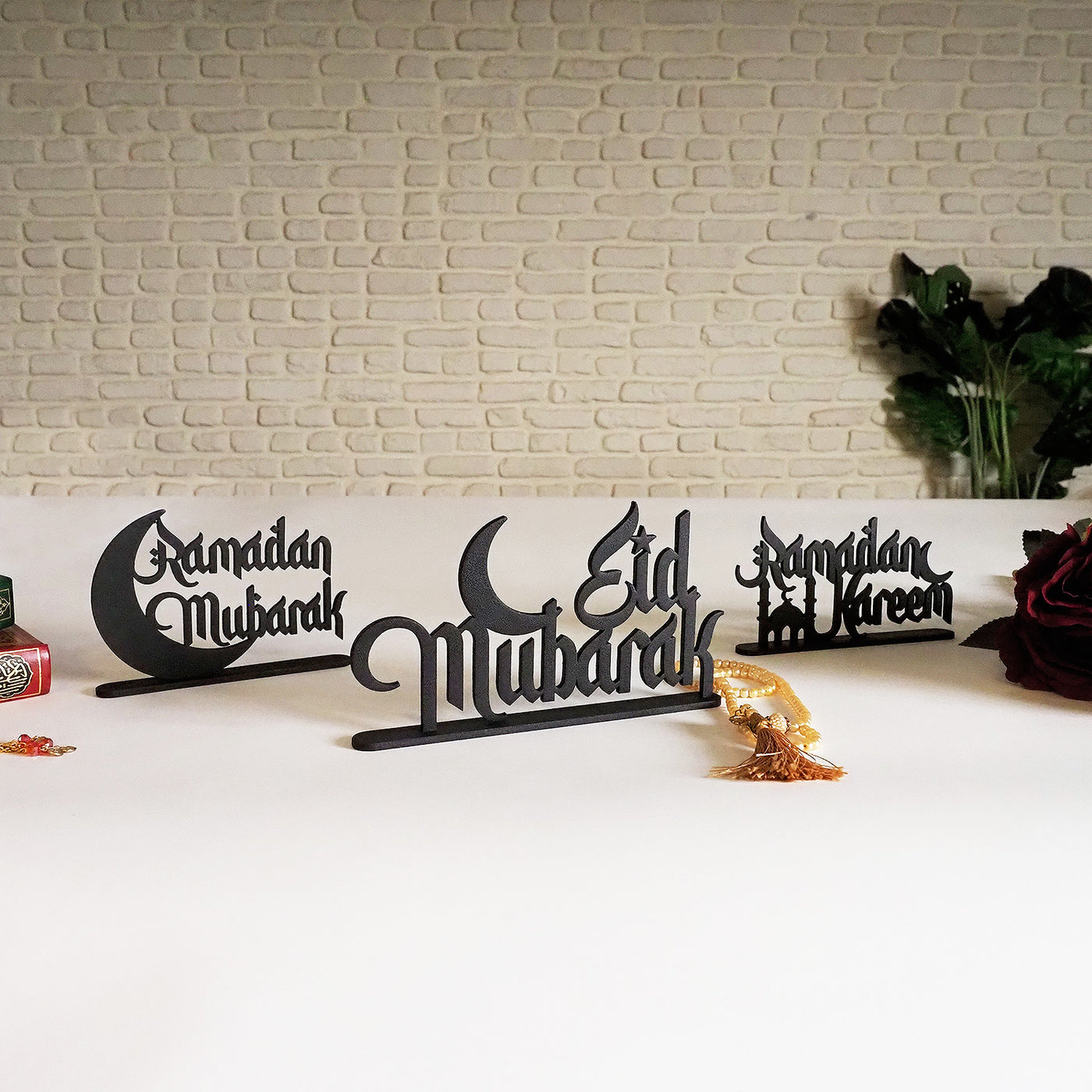 3 lü Ramazan Dekor Seti - Metal Ramadan Mubarak, Ramadan Kareem & Eid Mubarak  - WAMH121