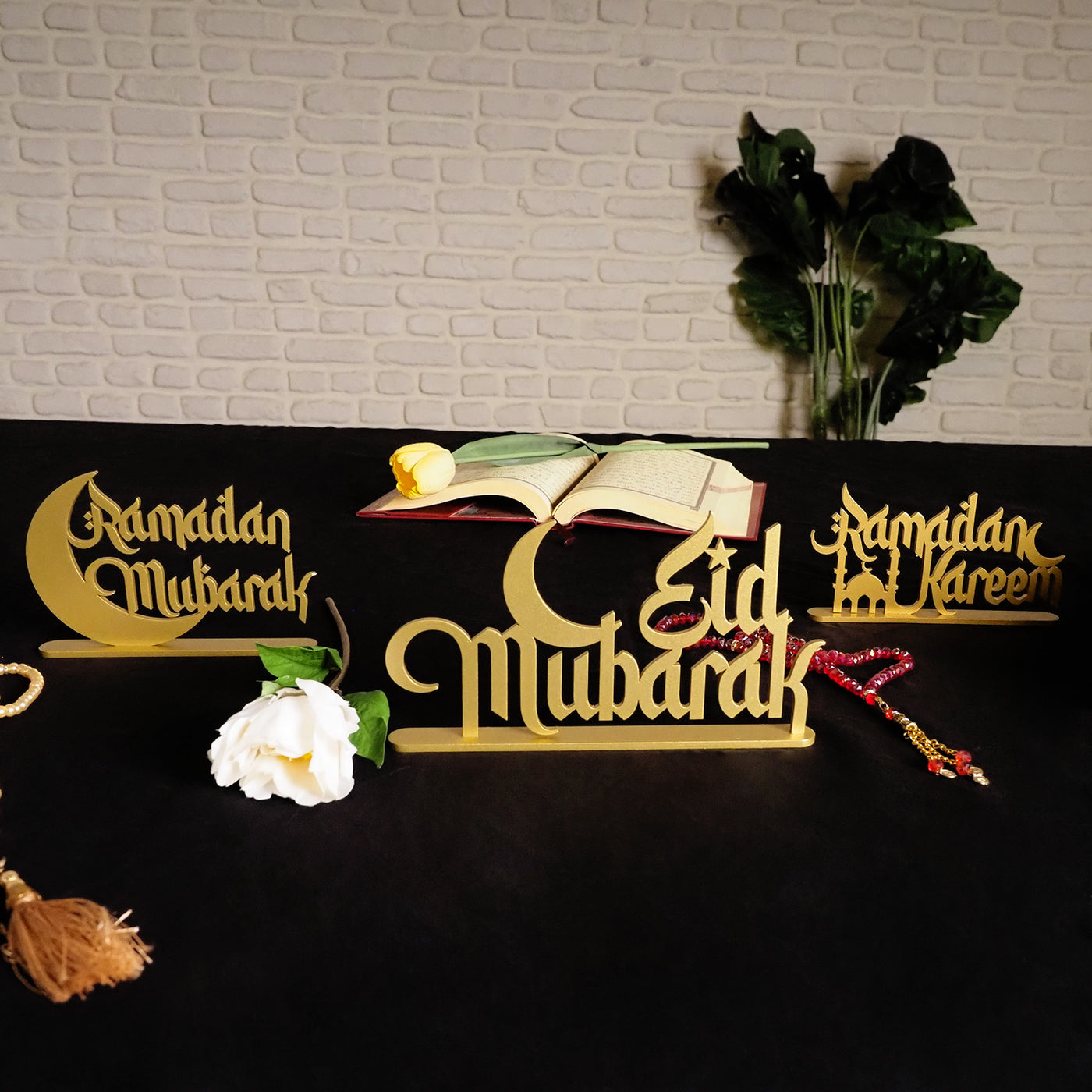 3 lü Ramazan Dekor Seti - Metal Ramadan Mubarak, Ramadan Kareem & Eid Mubarak  - WAMH121