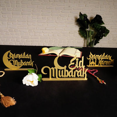 3 lü Ramazan Dekor Seti - Metal Ramadan Mubarak, Ramadan Kareem & Eid Mubarak  - WAMH121