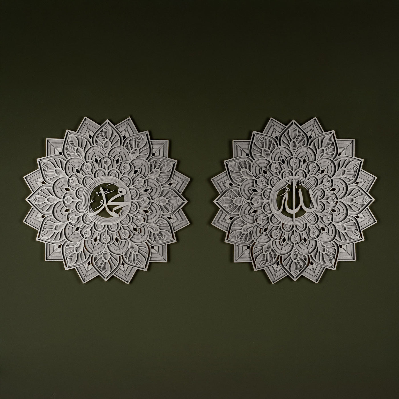 Allah ve Muhammed Yazılı 3 Boyutlu Ahşap Tablo Seti - WAAH006