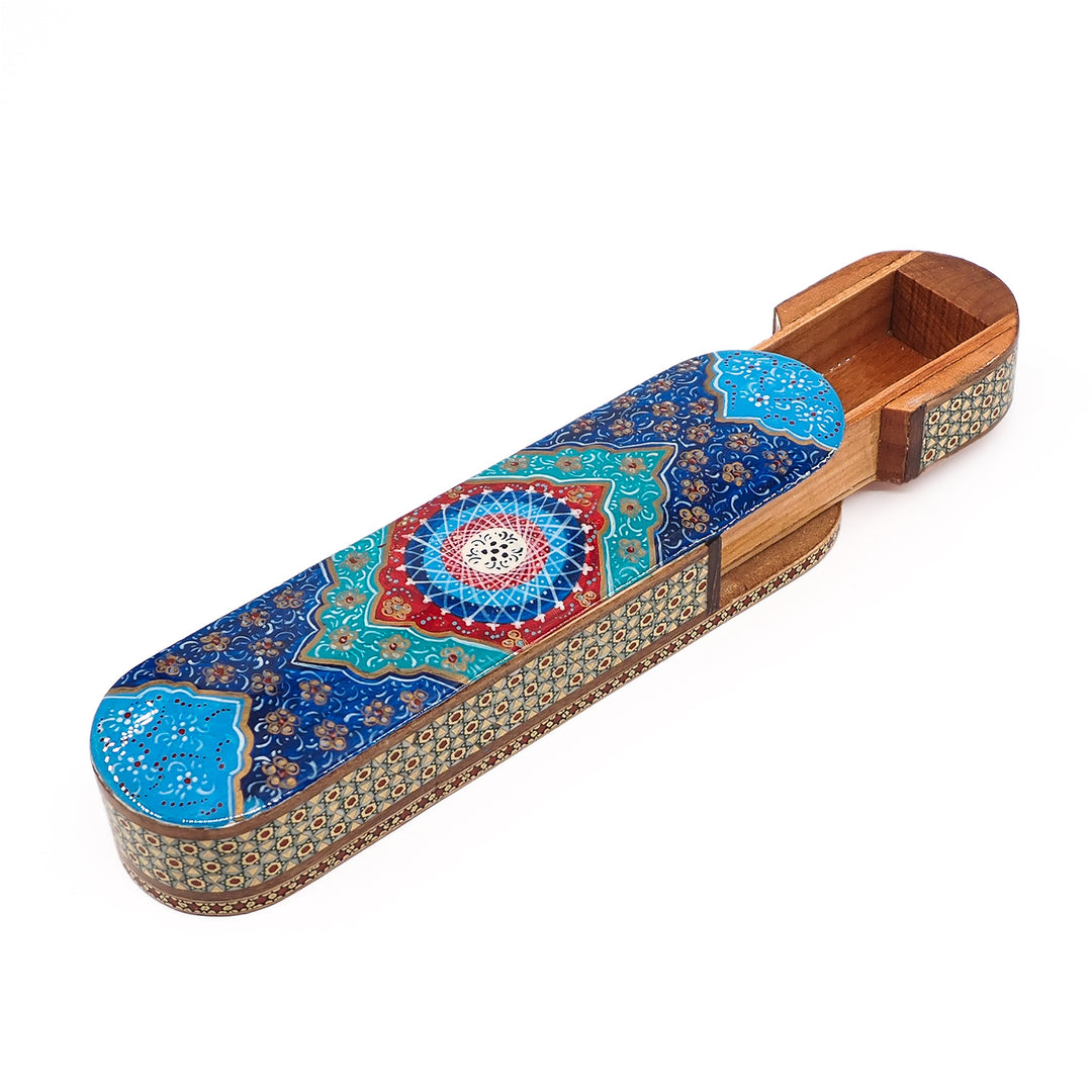 El Yapımı Geleneksel Motifli Hatem İşlemeli Sürgülü Ahşap Kutu - WAAH073