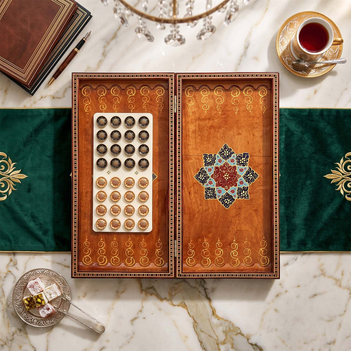 El Yapımı Hatem İşlemeli Ahşap Tavla Seti - WAAH139