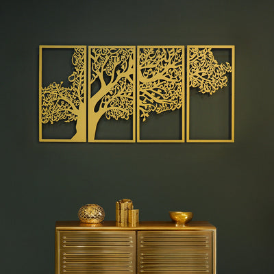 Ağaç Motifli 4 Kul Sureleri Metal İslami Duvar Tablo Seti - WAM229