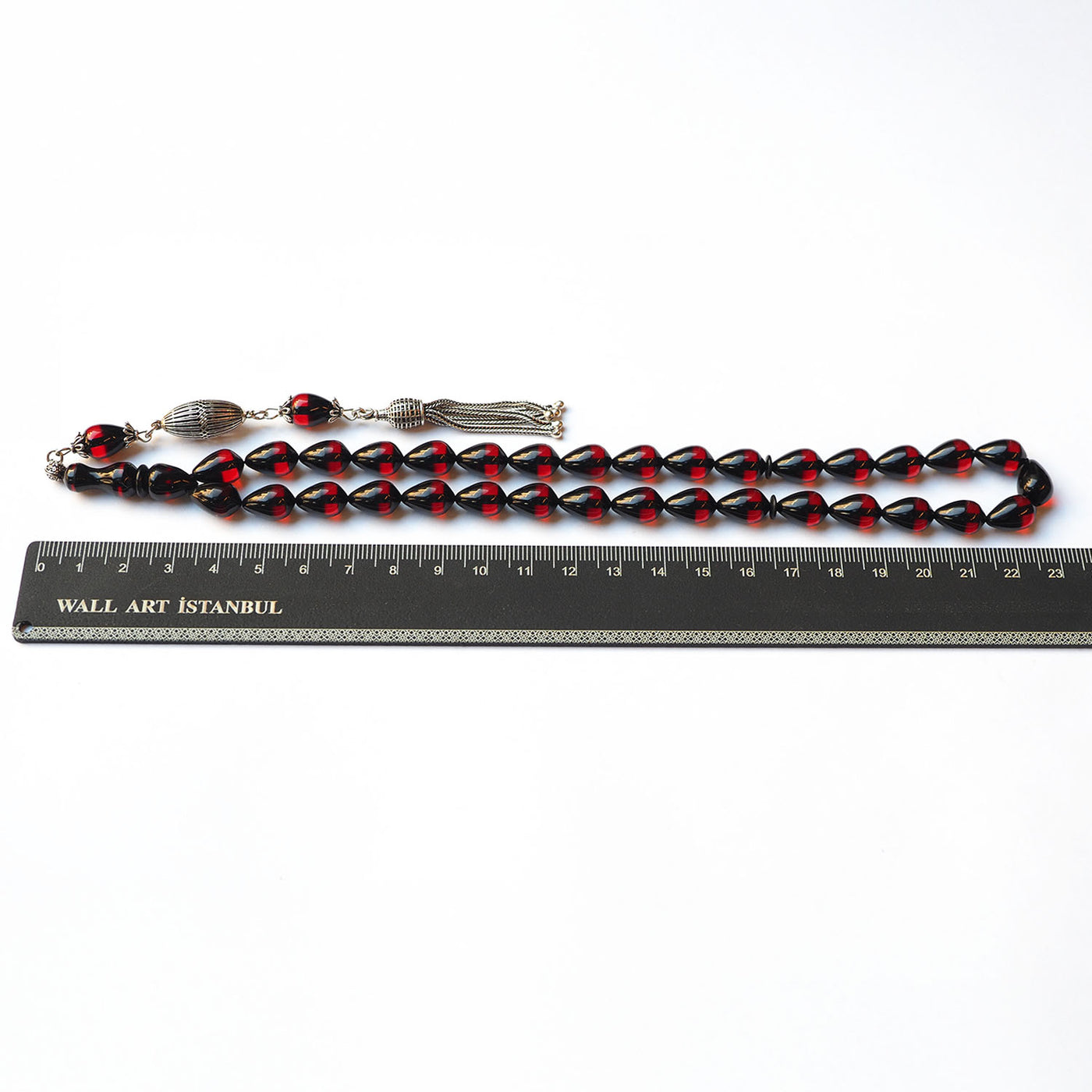 Gümüş Püsküllü Sürmeli Ateş Sıkma Kehribar Tesbih - WATD168