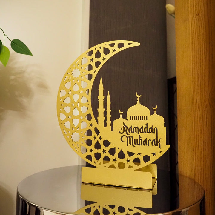 Ramadan Mubarak Yazılı Metal Masaüstü Ramazan Mumluğu - WAMH191