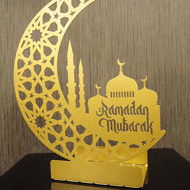 Ramadan Mubarak Yazılı Metal Masaüstü Ramazan Mumluğu - WAMH191