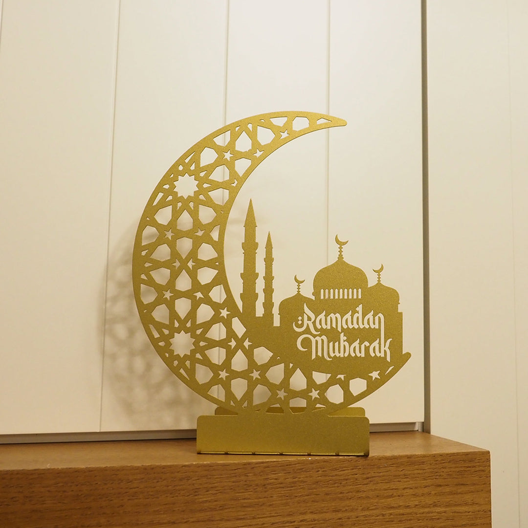 Ramadan Mubarak Yazılı Metal Masaüstü Ramazan Mumluğu - WAMH191