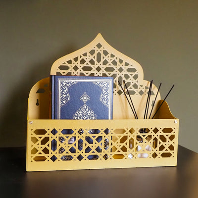 Mihrap Formlu Metal Kur’an, Tesbih ve Seccade Rafı (Duvara Monte / Masaüstü) – WAMH200