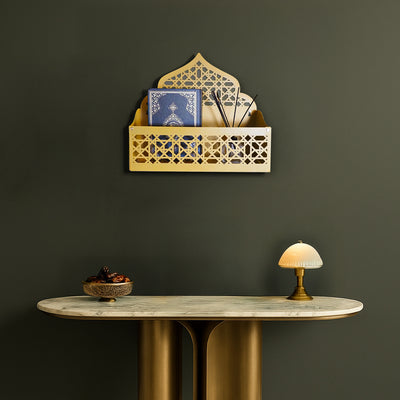 Mihrap Formlu Metal Kur’an, Tesbih ve Seccade Rafı (Duvara Monte / Masaüstü) – WAMH200