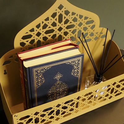 Mihrap Formlu Metal Kur’an, Tesbih ve Seccade Rafı (Duvara Monte / Masaüstü) – WAMH200