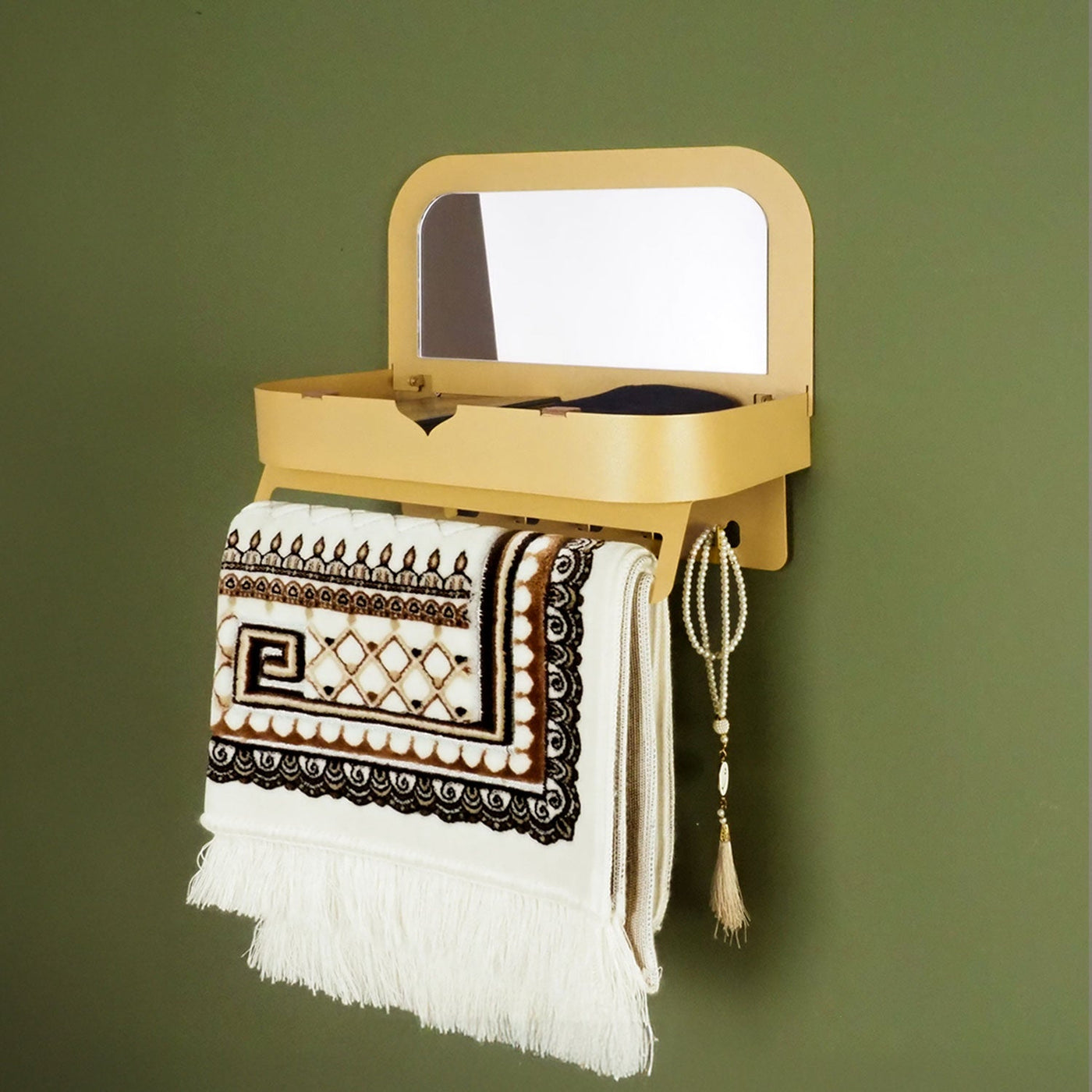 Sefa - Aynalı Metal Duvar Rafı ve Askılık - WAMH209