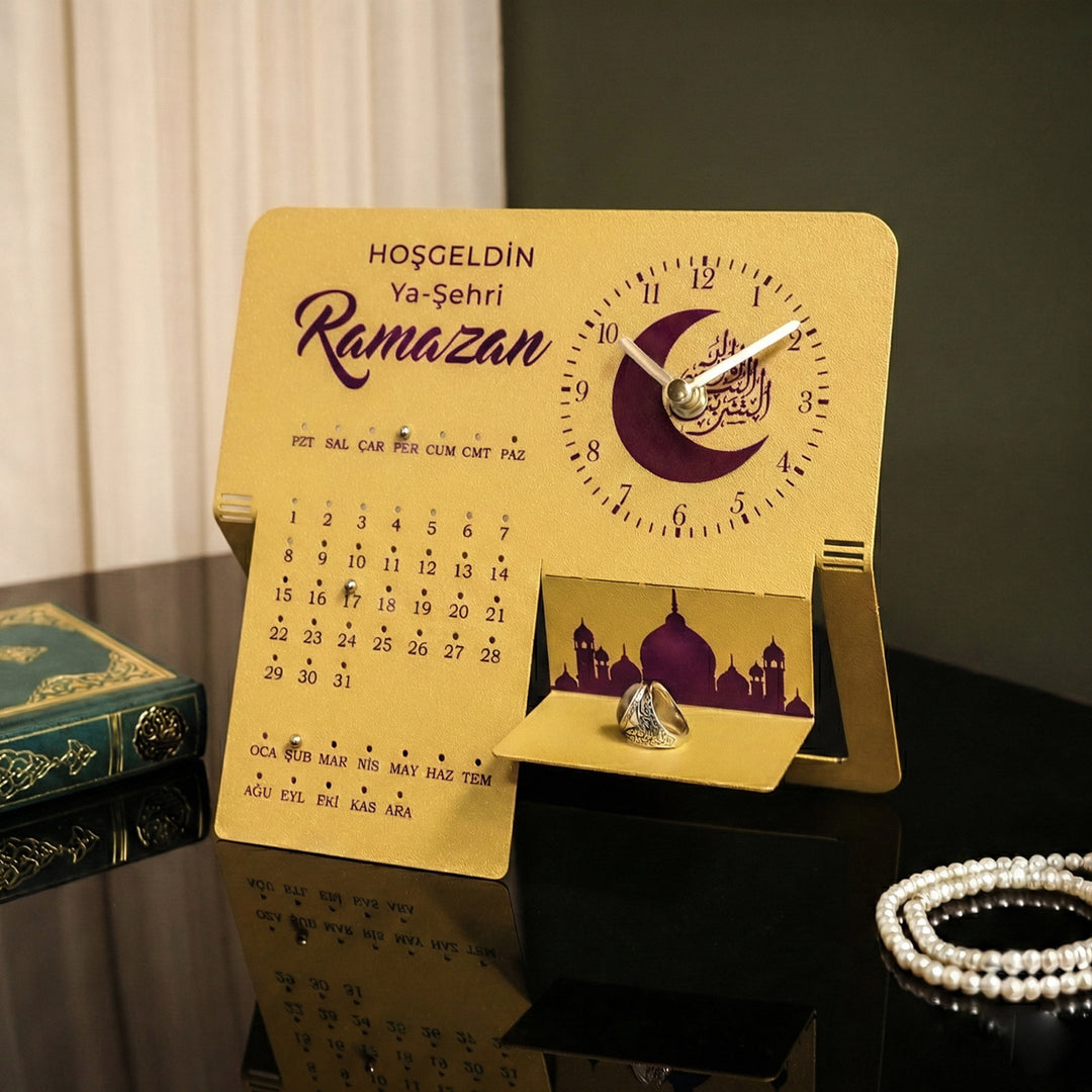 Hoşgeldin Ya Şehri Ramazan Yazılı Metal Ramazan Takvimi ve Saat - WAMH216