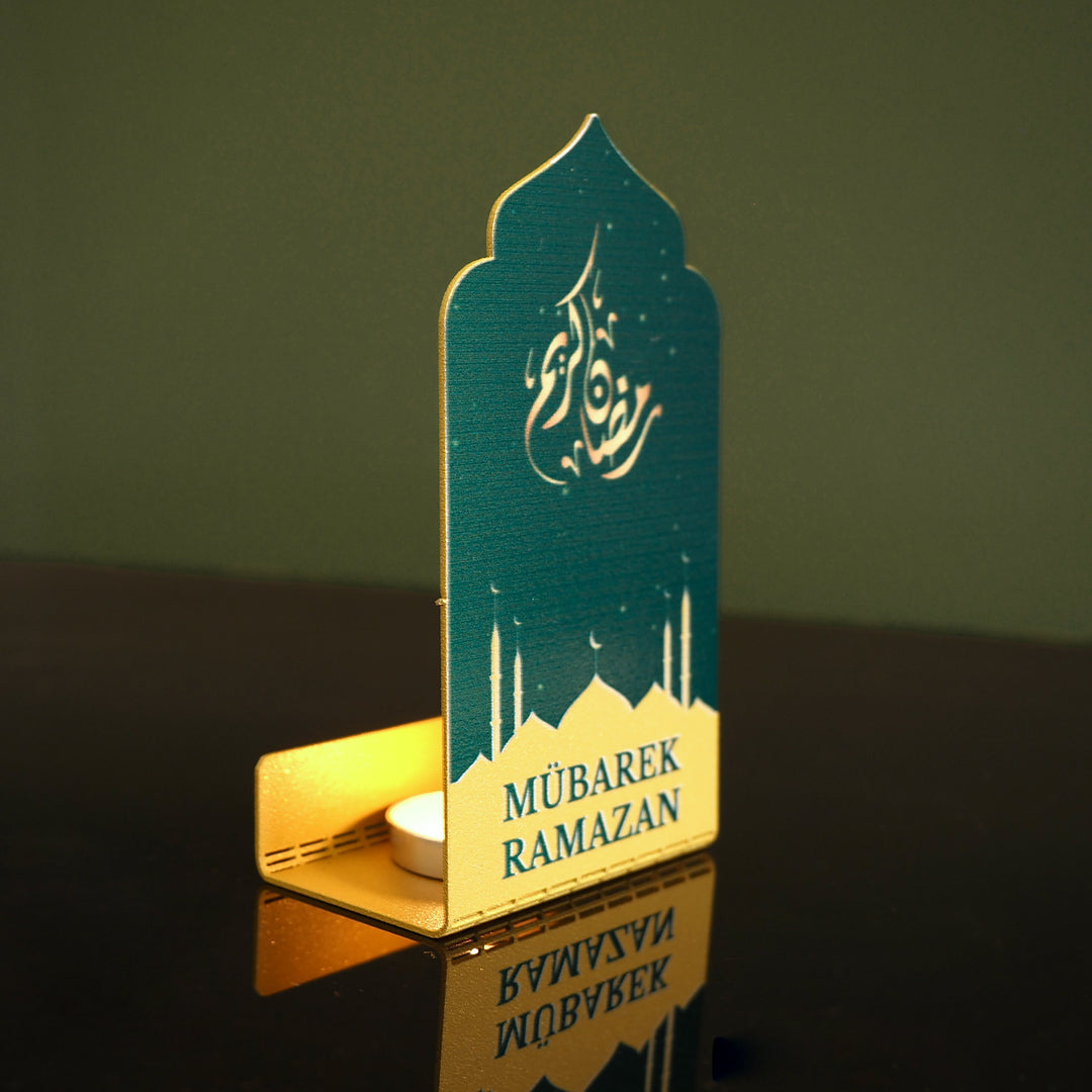 Mübarek Ramazan Yazılı Metal Masaüstü Mumluk ve Kuran Tutucu - WAMH221