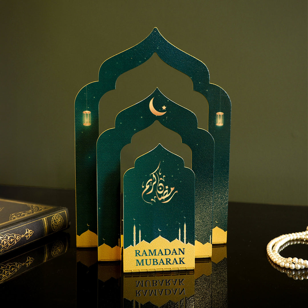 Ramadan Mubarak Yazılı Metal Masaüstü Mumluk ve Kuran Tutucu - WAMH222