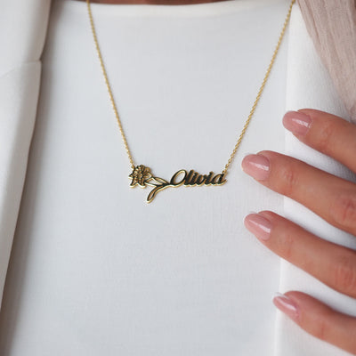 Kişiye Özel İsimli Doğum Çiçeği Gümüş Kolye - WAMT032