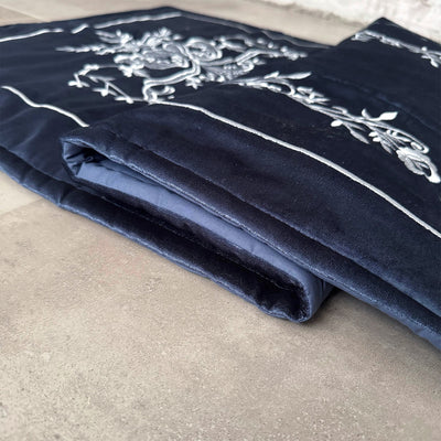 Lacivert Renk İpek Kadife Kumaş Seccade (Gümüş Renk Maraş İşi Nakış) - WAS020