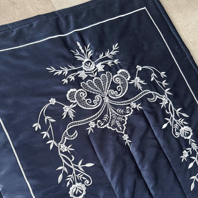 Lacivert Renk İpek Kadife Kumaş Seccade (Gümüş Renk Maraş İşi Nakış) - WAS020