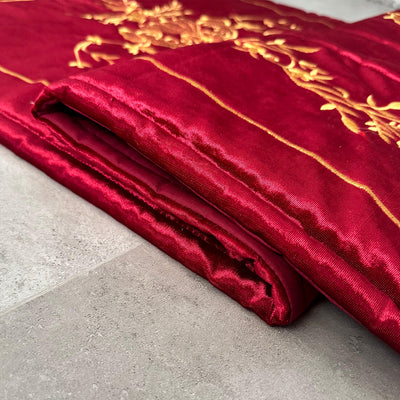 Bordo Renk İpek Kadife Kumaş Seccade (Altın Renk Maraş İşi Nakış) - WAS021