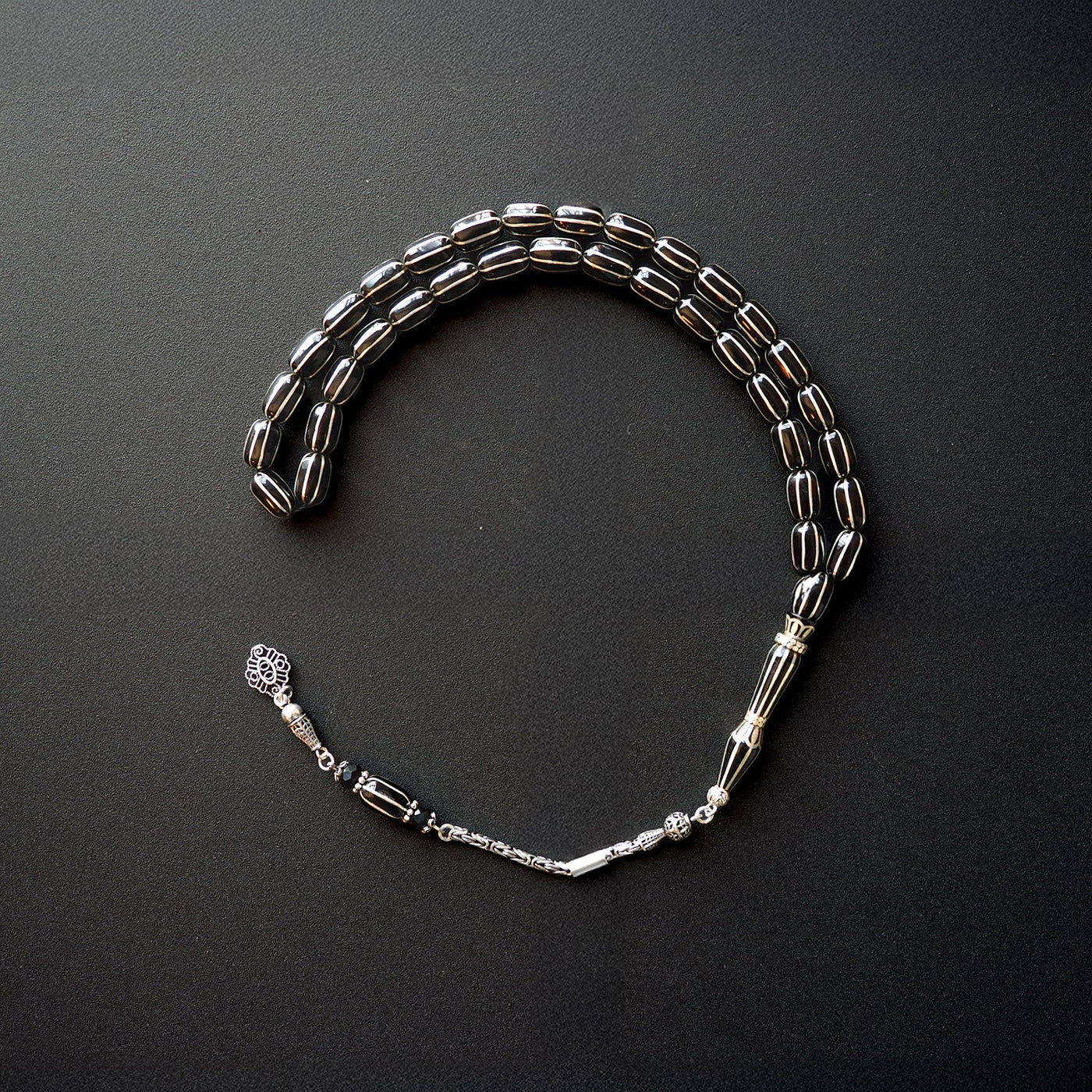 Orijinal 8li Yarma Erzurum Oltu Taşı Tesbih (Gümüş İmame Nakkaş İşçilik - Özel Püskül) - WATD028