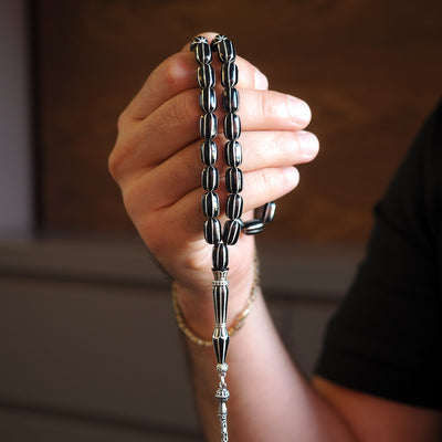 Orijinal 8li Yarma Erzurum Oltu Taşı Tesbih (Gümüş İmame Nakkaş İşçilik - Özel Püskül) - WATD028