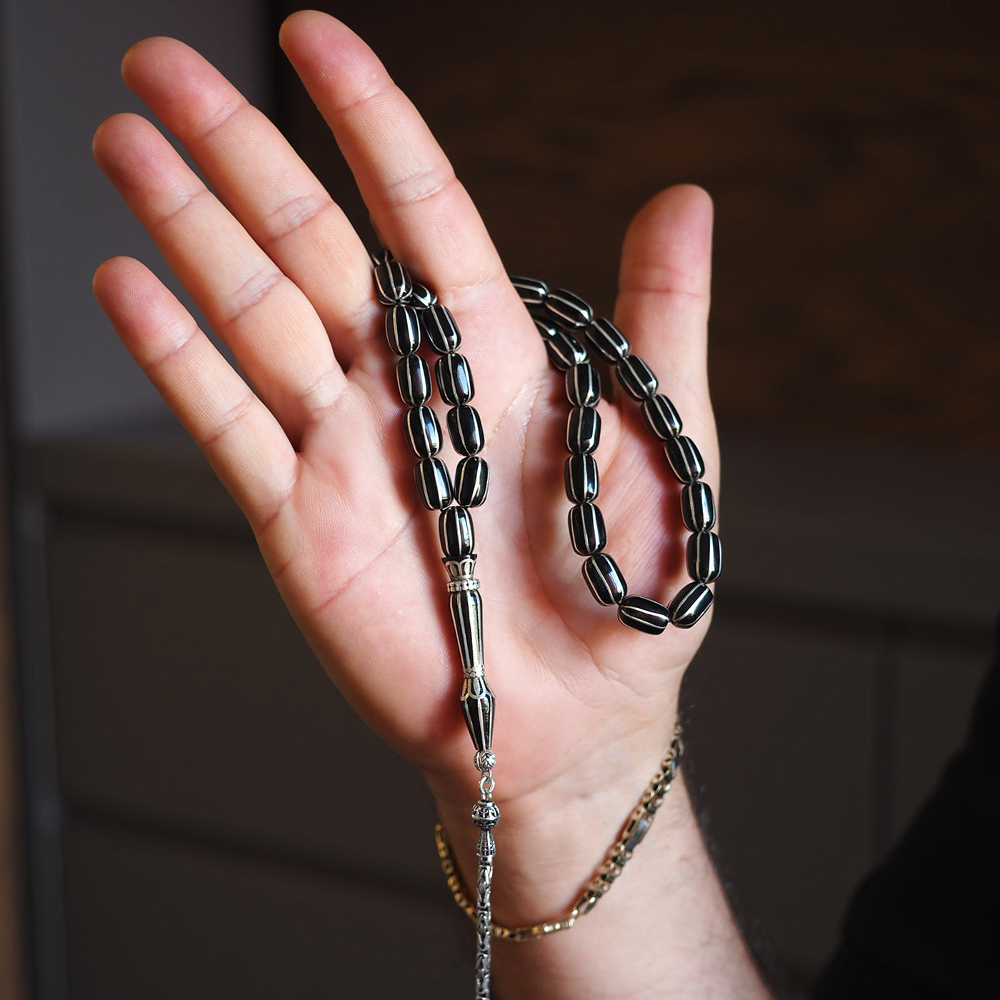 Orijinal 8li Yarma Erzurum Oltu Taşı Tesbih (Gümüş İmame Nakkaş İşçilik - Özel Püskül) - WATD028