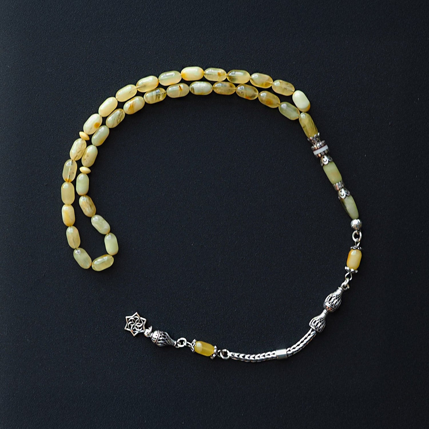 Damla Kehribar Tesbih (Gümüş İmame Nakkaş İşçilik) – WATD032