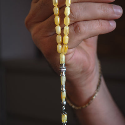 Damla Kehribar Tesbih (Gümüş İmame Nakkaş İşçilik) – WATD032