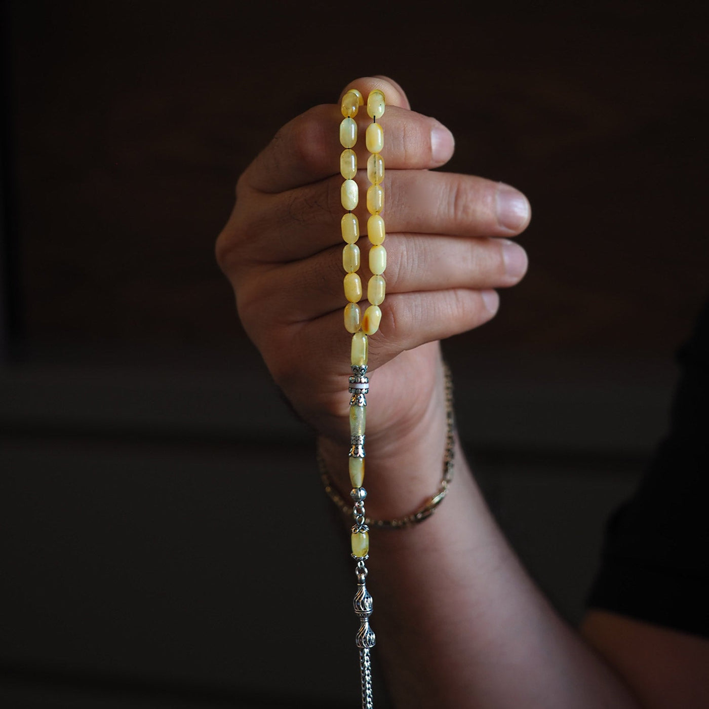 Damla Kehribar Tesbih (Gümüş İmame Nakkaş İşçilik) – WATD032