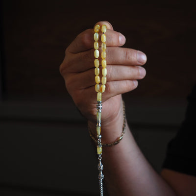 Damla Kehribar Tesbih (Gümüş İmame Nakkaş İşçilik) – WATD032