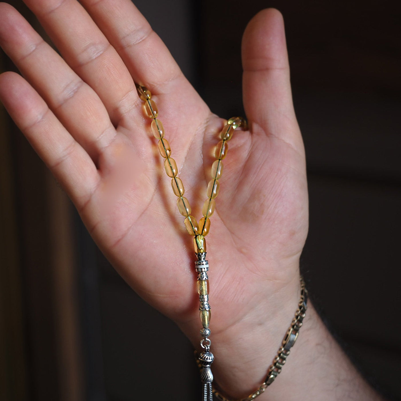 Damla Kehribar Tesbih (Gümüş İmame Nakkaş İşçilik) – WATD033