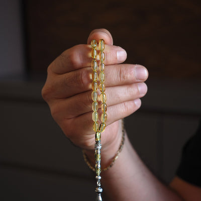 Damla Kehribar Tesbih (Gümüş İmame Nakkaş İşçilik) – WATD033