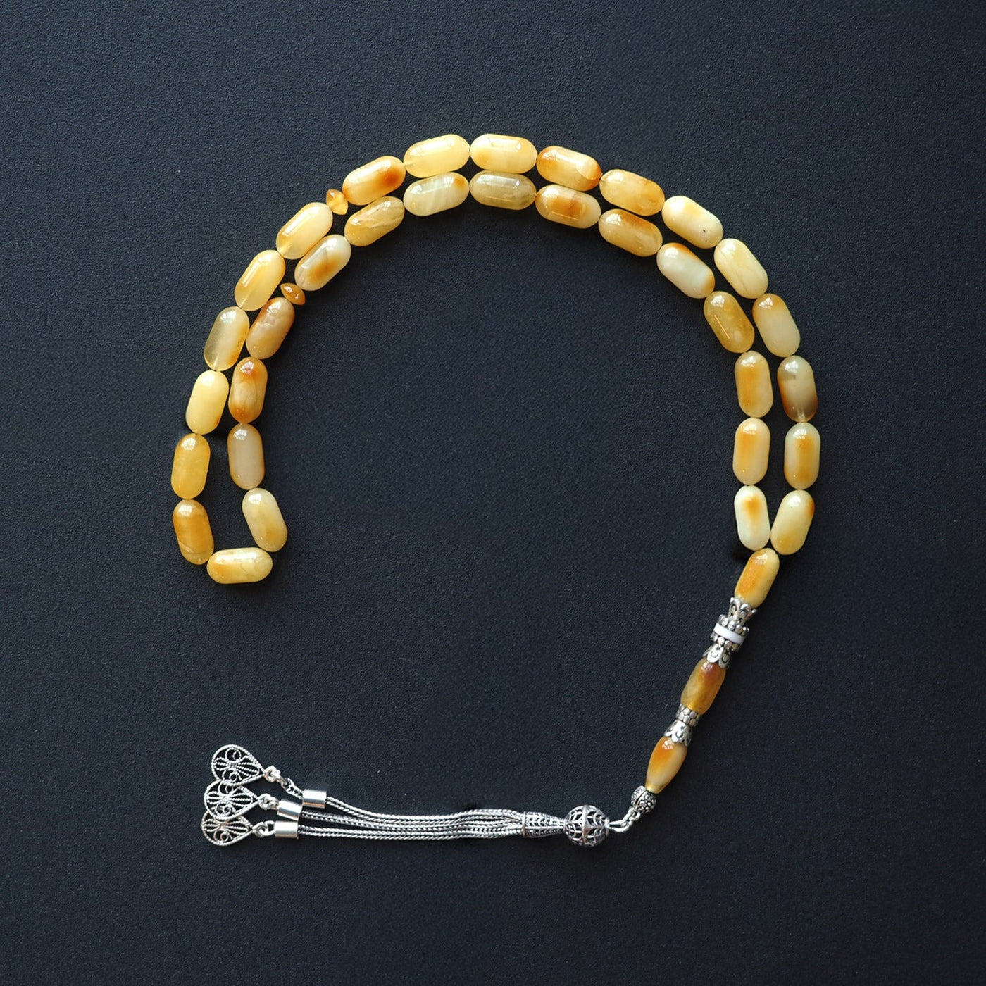 Damla Kehribar Tesbih (Gümüş İmame Nakkaş İşçilik) – WATD034