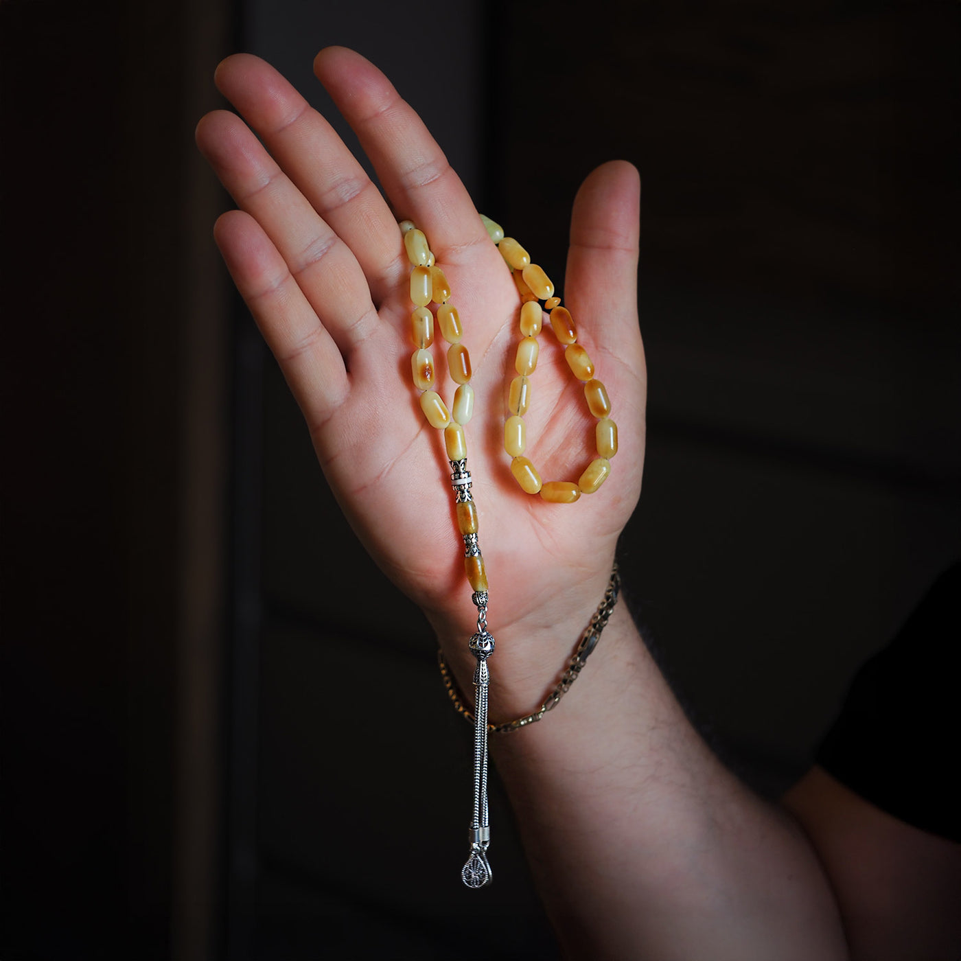 Damla Kehribar Tesbih (Gümüş İmame Nakkaş İşçilik) – WATD034