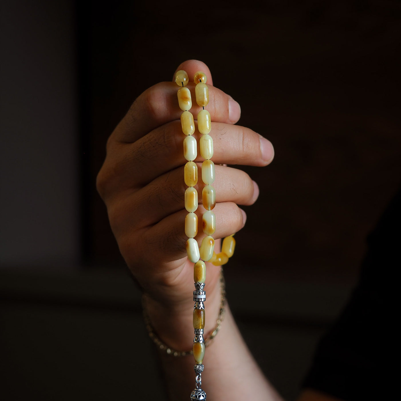 Damla Kehribar Tesbih (Gümüş İmame Nakkaş İşçilik) – WATD034