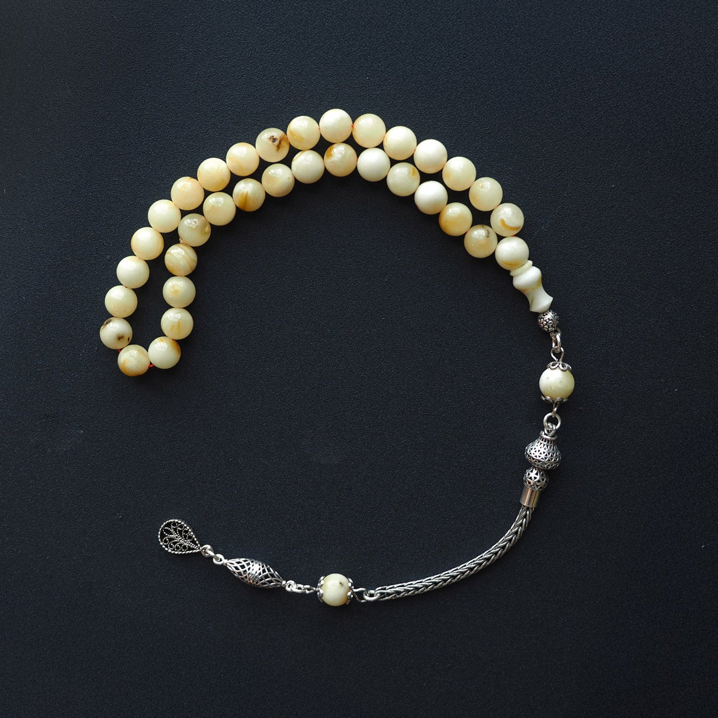 Damla Kehribar Tesbih (Gümüş İmame Nakkaş İşçilik) – WATD035