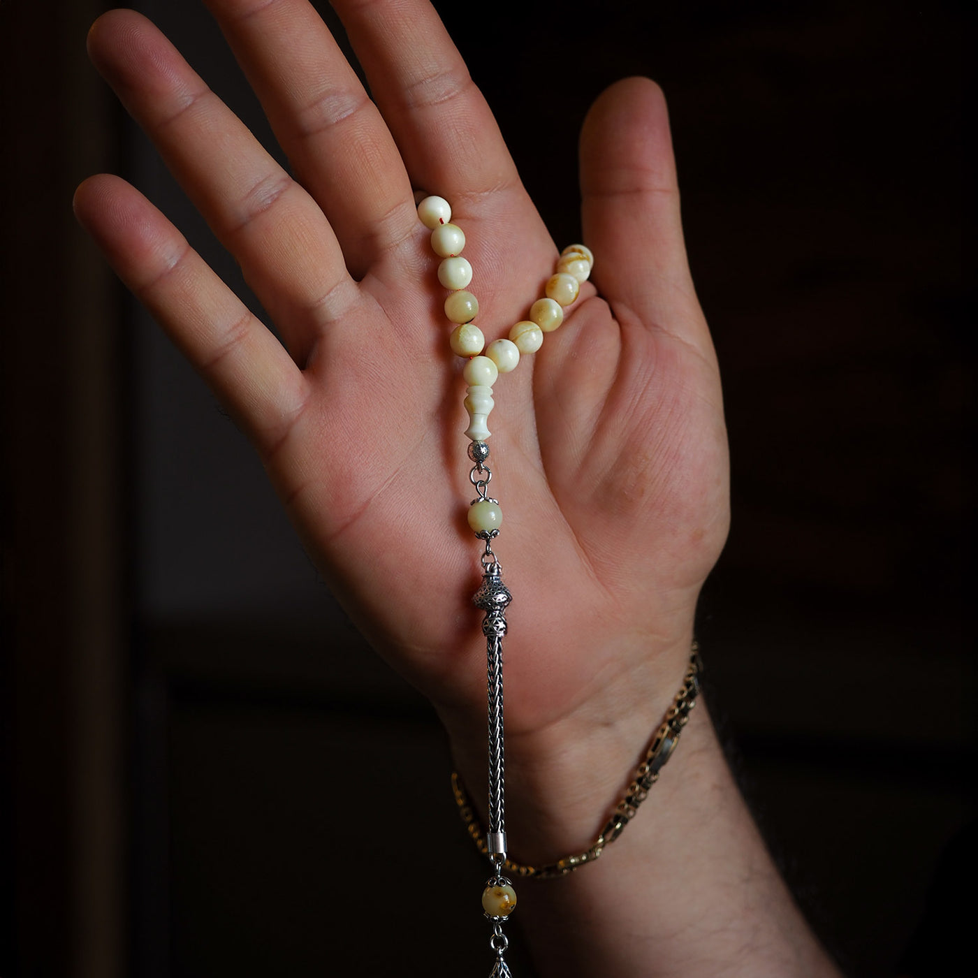 Damla Kehribar Tesbih (Gümüş İmame Nakkaş İşçilik) – WATD035